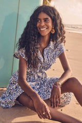 PHINEAS BLUE EMBROIDERED PRINTED SHIRT