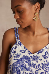 LOUKA ROYAL BLUE PRINTED COTTON DRESS