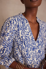 LUMIERE BLUE EMBROIDERED PRINTED DRESS