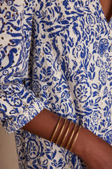 LUMIERE BLUE EMBROIDERED PRINTED DRESS