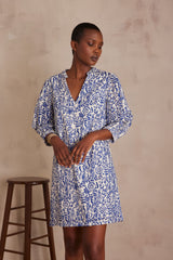 LUMIERE BLUE EMBROIDERED PRINTED DRESS