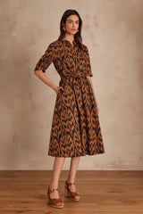 LINDA CARAMEL PRINTED LONG DRESS