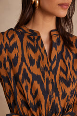 LINDA CARAMEL PRINTED LONG DRESS