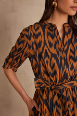 LINDA CARAMEL PRINTED LONG DRESS