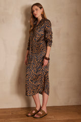 ABBY CARAMEL PRINTED LONG DRESS