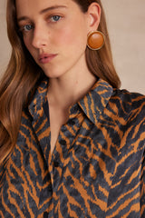 ABBY CARAMEL PRINTED LONG DRESS