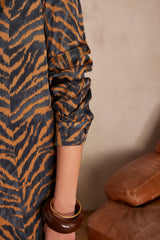 ABBY CARAMEL PRINTED LONG DRESS
