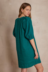 GWYNETH PETROL LINEN DRESS