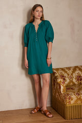 GWYNETH PETROL LINEN DRESS