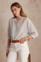 BLISS SKY BLUE STRIPED COTTON BLOUSE