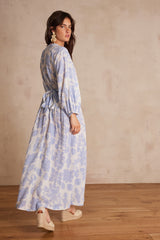 MIRANA SKY BLUE PRINTED LONG COTTON DRESS