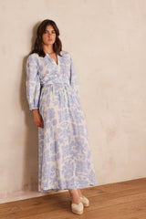MIRANA SKY BLUE PRINTED LONG COTTON DRESS