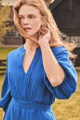 MIRANA ROYAL BLUE LONG COTTON DRESS