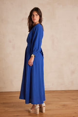 MIRANA ROYAL BLUE LONG COTTON DRESS