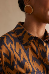 LISEA CARAMEL PRINTED COTTON SHIRT DRESS