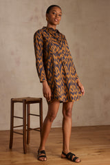 LISEA CARAMEL PRINTED COTTON SHIRT DRESS