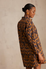 LISEA CARAMEL PRINTED COTTON SHIRT DRESS