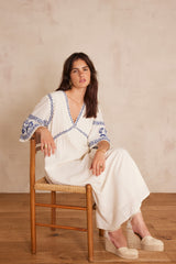 ROMY BLUE EMBROIDERED COTTON DRESS