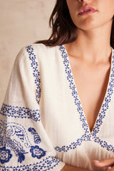 ROMY BLUE EMBROIDERED COTTON DRESS