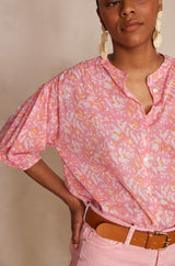 PRANA RASPBERRY PRINTED COTTON BLOUSE