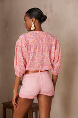 PRANA RASPBERRY PRINTED COTTON BLOUSE