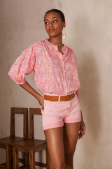 PRANA RASPBERRY PRINTED COTTON BLOUSE