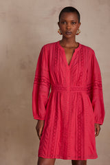 LUCILIANA FUCHSIA EMBROIDERED DRESS