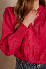 BRENDA FUCHSIA EMBROIDERED COTTON BLOUSE