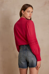 BRENDA FUCHSIA EMBROIDERED COTTON BLOUSE