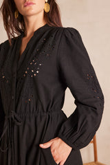 LIVE BLACK EMBROIDERED LONG COTTON DRESS