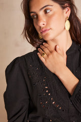 LIVE BLACK EMBROIDERED LONG COTTON DRESS