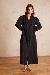 LIVE BLACK EMBROIDERED LONG COTTON DRESS