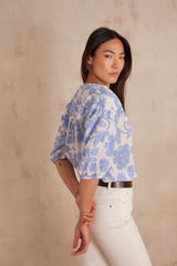 SUN SKY BLUE PRINTED COTTON BLOUSE