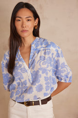 SUN SKY BLUE PRINTED COTTON BLOUSE