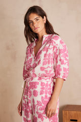 SUN PALE PINK PRINTED COTTON BLOUSE