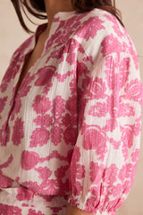 SUN PALE PINK PRINTED COTTON BLOUSE
