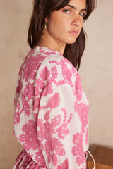 SUN PALE PINK PRINTED COTTON BLOUSE