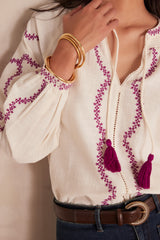 SULLY LINEN BLEND EMBROIDERED BLOUSE