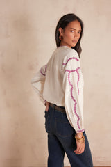 SULLY LINEN BLEND EMBROIDERED BLOUSE