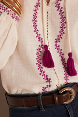 SULLY LINEN BLEND EMBROIDERED BLOUSE