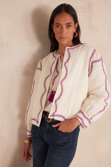 SULLY LINEN BLEND EMBROIDERED BLOUSE