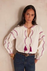SULLY LINEN BLEND EMBROIDERED BLOUSE