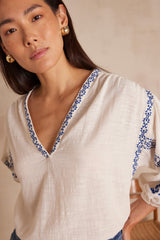 SALLY EMBROIDERED COTTON BLOUSE