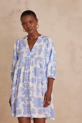RACHEL SKY BLUE PRINTED COTTON DRESS