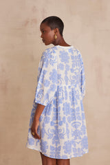RACHEL SKY BLUE PRINTED COTTON DRESS