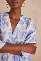 RACHEL SKY BLUE PRINTED COTTON DRESS