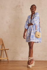 RACHEL SKY BLUE PRINTED COTTON DRESS