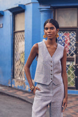 CENIA STRIPED LINEN VEST