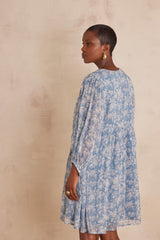LAURIZA BLUE PRINTED COTTON DRESS