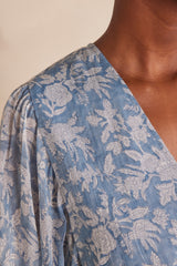 LAURIZA BLUE PRINTED COTTON DRESS